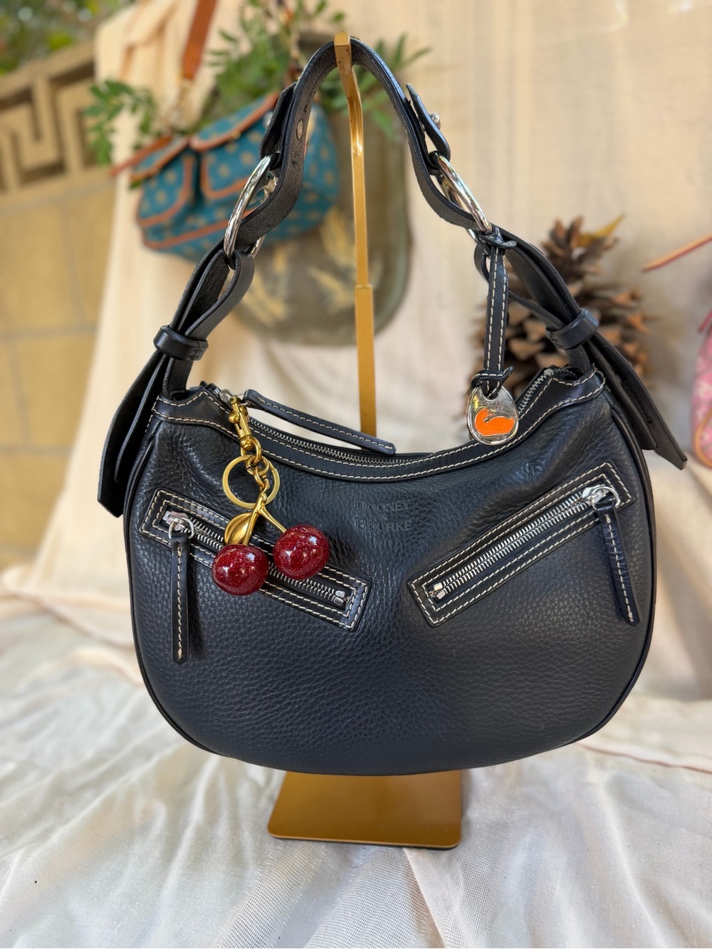 Dooney & Bourke Black Pebble Leather Shoulder Bag